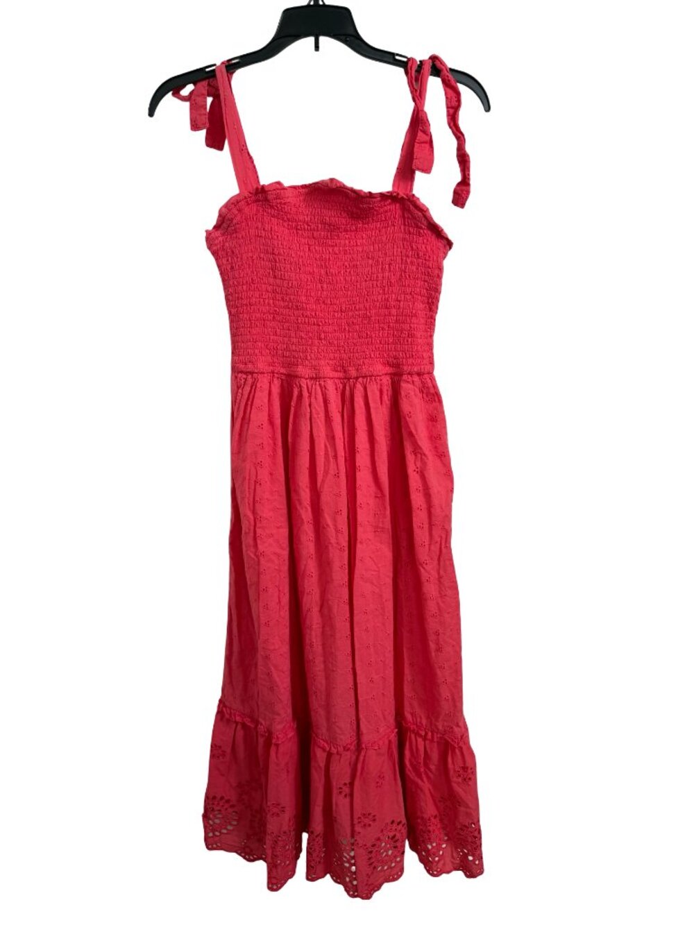 Jessica Simpson Midi Dress Small Pink Cotton Eyelet Peplum Cottagecore Smocked